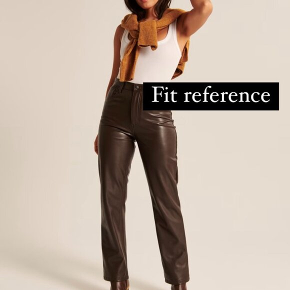 BNWT Abercrombie Taupe Vegan Leather Ultra High Rise 90s Straight Pants - Picture 3 of 6